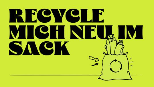 Zeichnung: Tetrapack wird neu im Sack mit der Kunststoffsammlung recycelt