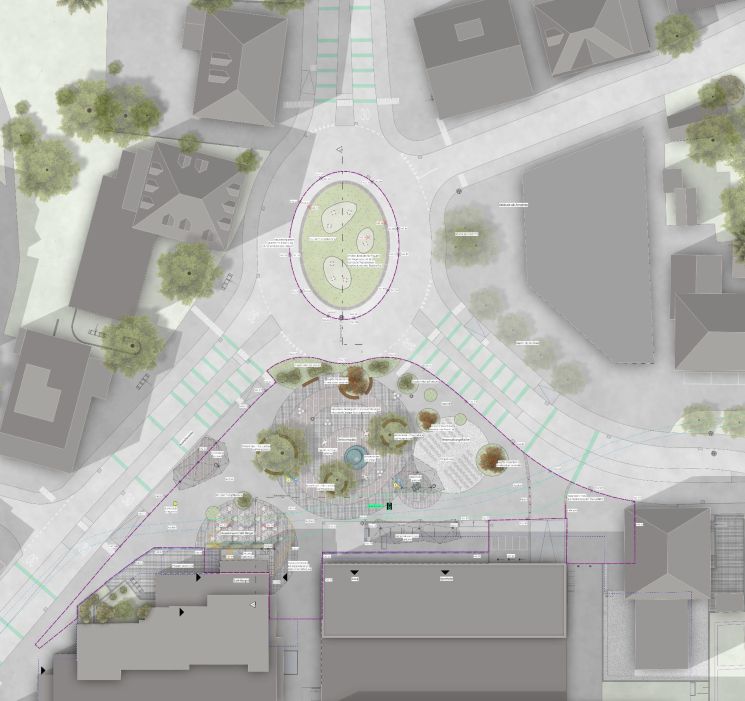 Übersichtsplan zum Gestaltungsentwurf von Dorfplatz und Kreisel