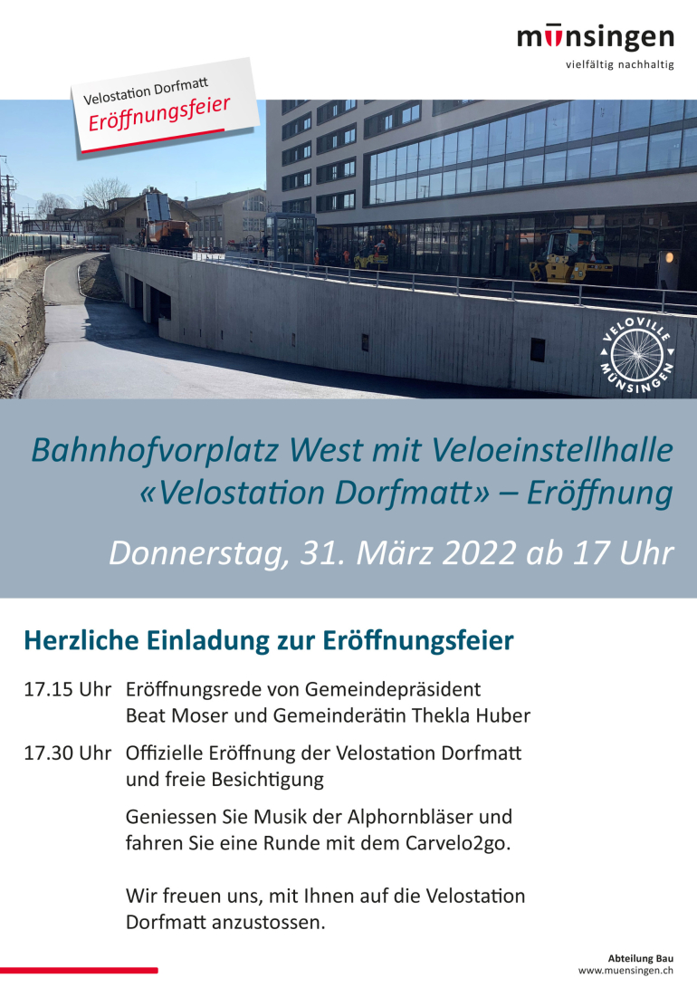 Eröffnungsfeier Bahnhofvorplatz West und Veloeinstellhalle «Velostation Dorfmatt»